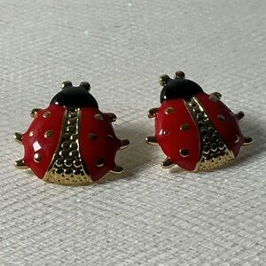 Ladybug Stud Earrings Red Black Gold Stainless Steel Cute Insect Earrings